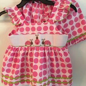 Banana Split smocked polka dot 2 piece size 5